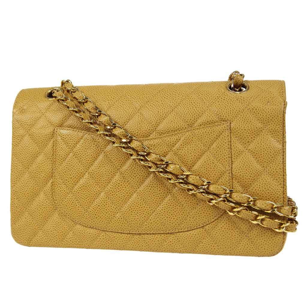 CHANEL Classic Double Flap Medium Shoulder Bag Beige Caviar 18728
