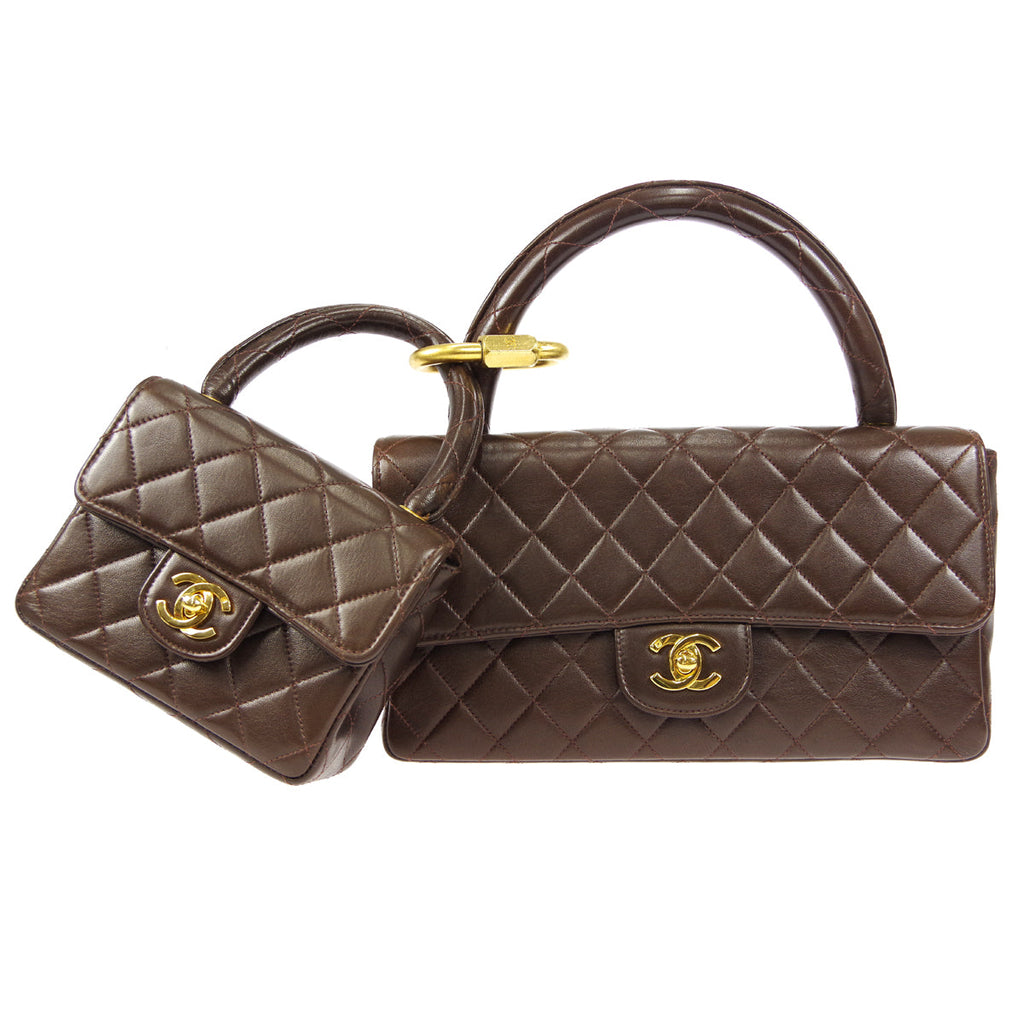CHANEL Classic Single Flap 2 in 1 Handbag Set Brown Lambskin 24809