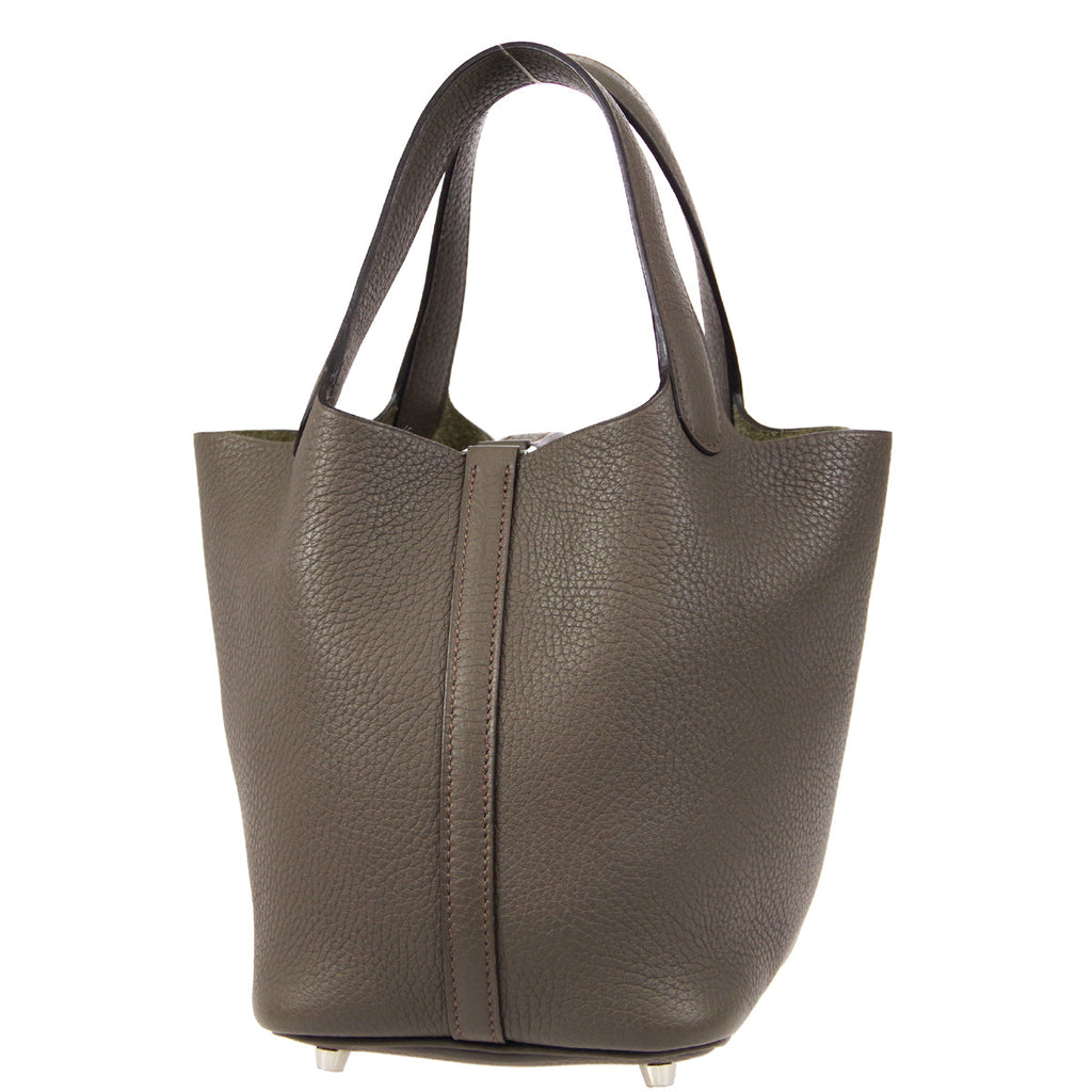 HERMES Picotin Lock PM Handbag Etain Taurillon Clemence