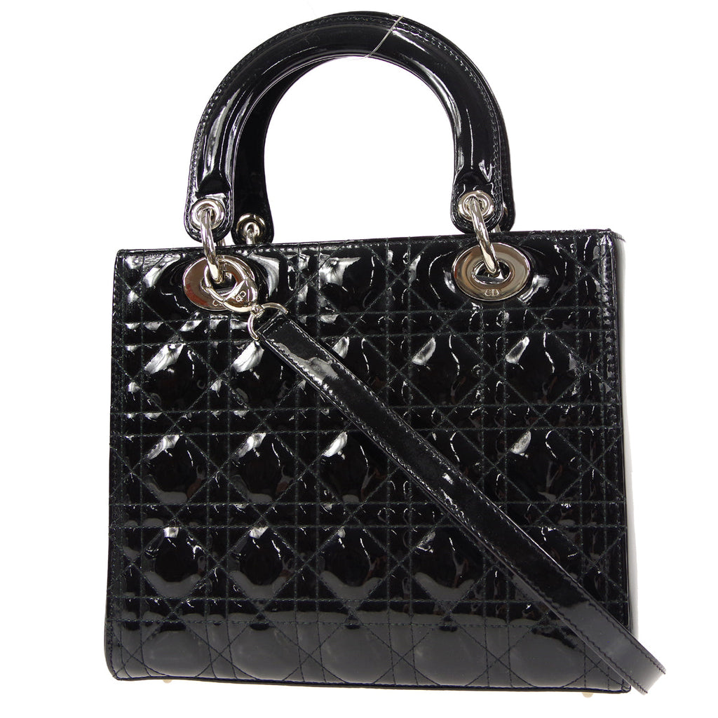 Christian Dior 2010 Lady Dior Cannage 2way Shoulder Handbag Black