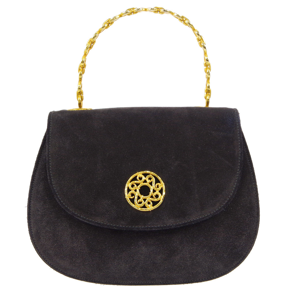CELINE Chain Handbag Black Suede