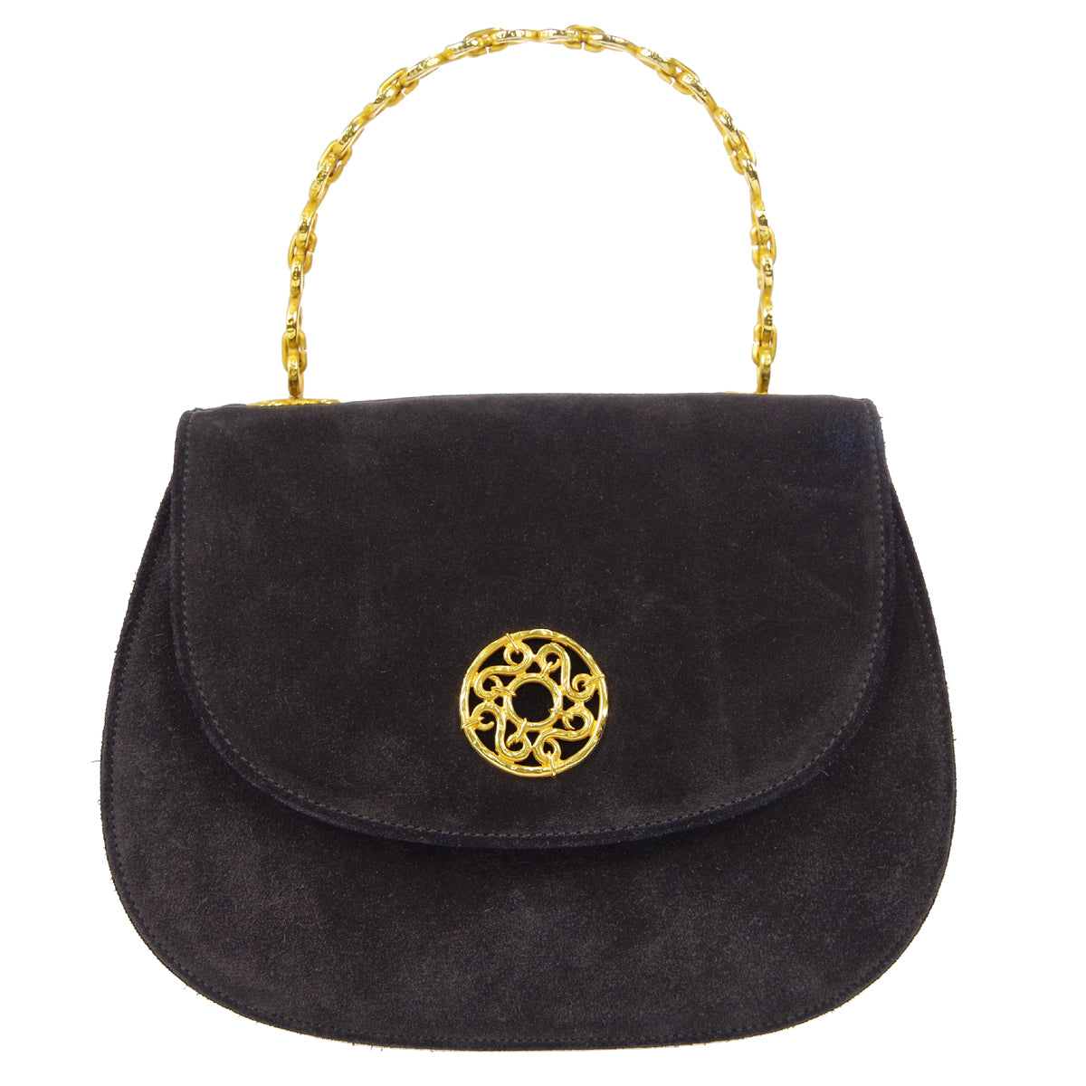CELINE Chain Handbag Black Suede