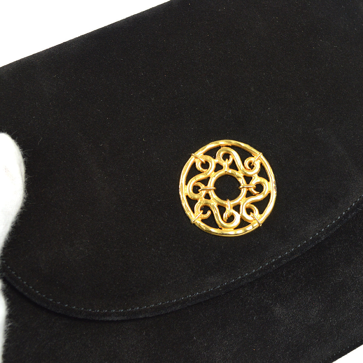 CELINE Chain Handbag Black Suede