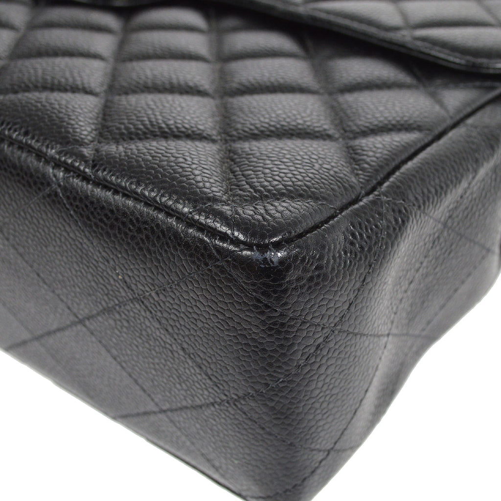 CHANEL Classic Flap Jumbo Double Chain Shoulder Bag Black Caviar 48505