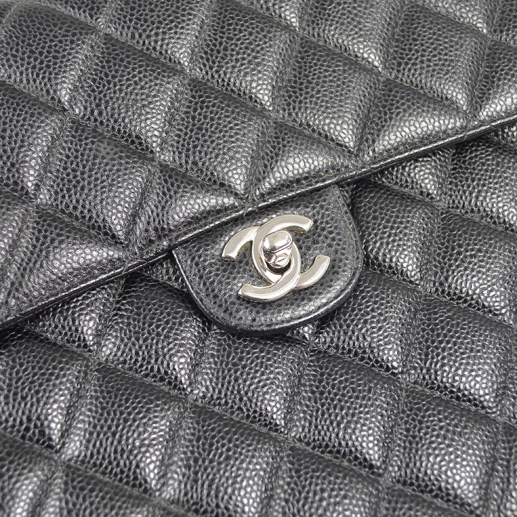 CHANEL Classic Flap Jumbo Double Chain Shoulder Bag Black Caviar 48505