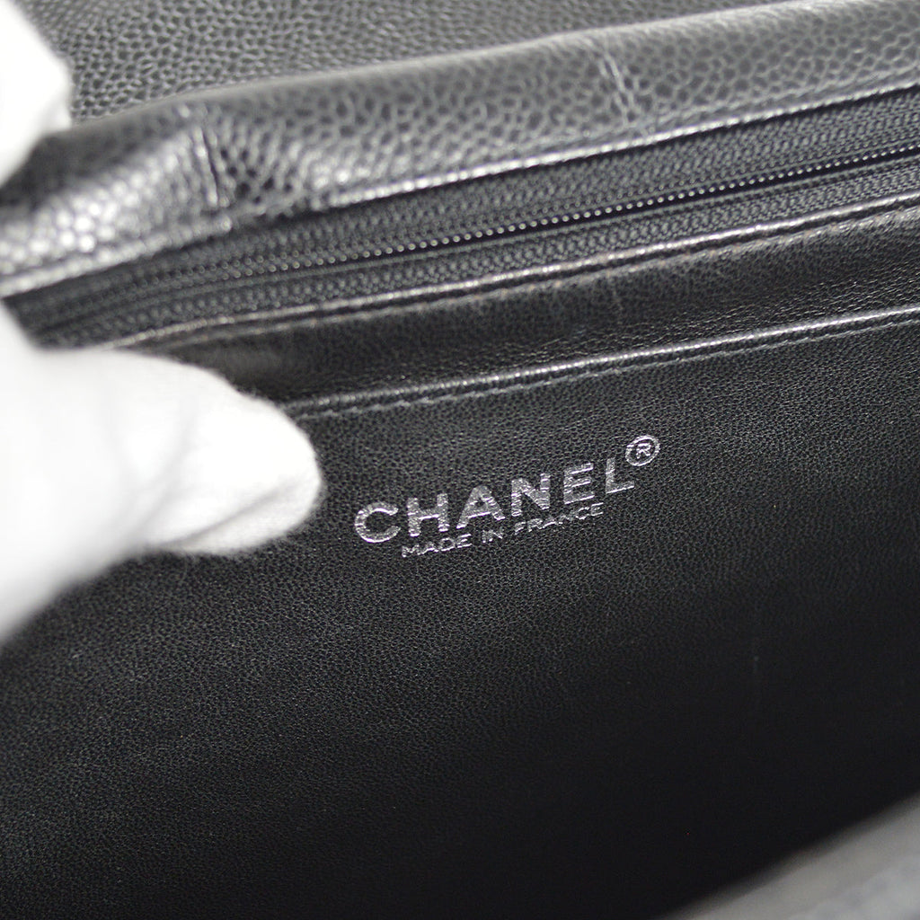 CHANEL Classic Flap Jumbo Double Chain Shoulder Bag Black Caviar 48505