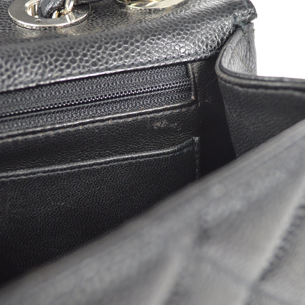 CHANEL Classic Flap Jumbo Double Chain Shoulder Bag Black Caviar 48505