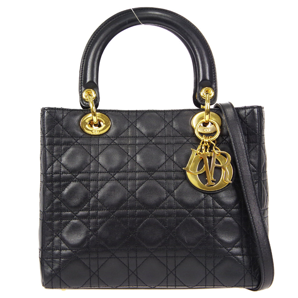 Christian Dior Lady Dior Cannage 2way Shoulder Handbag Black
