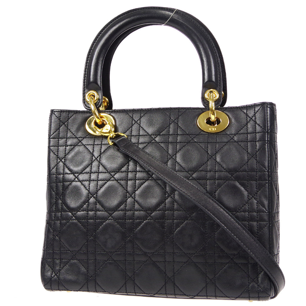 Christian Dior Lady Dior Cannage 2way Shoulder Handbag Black