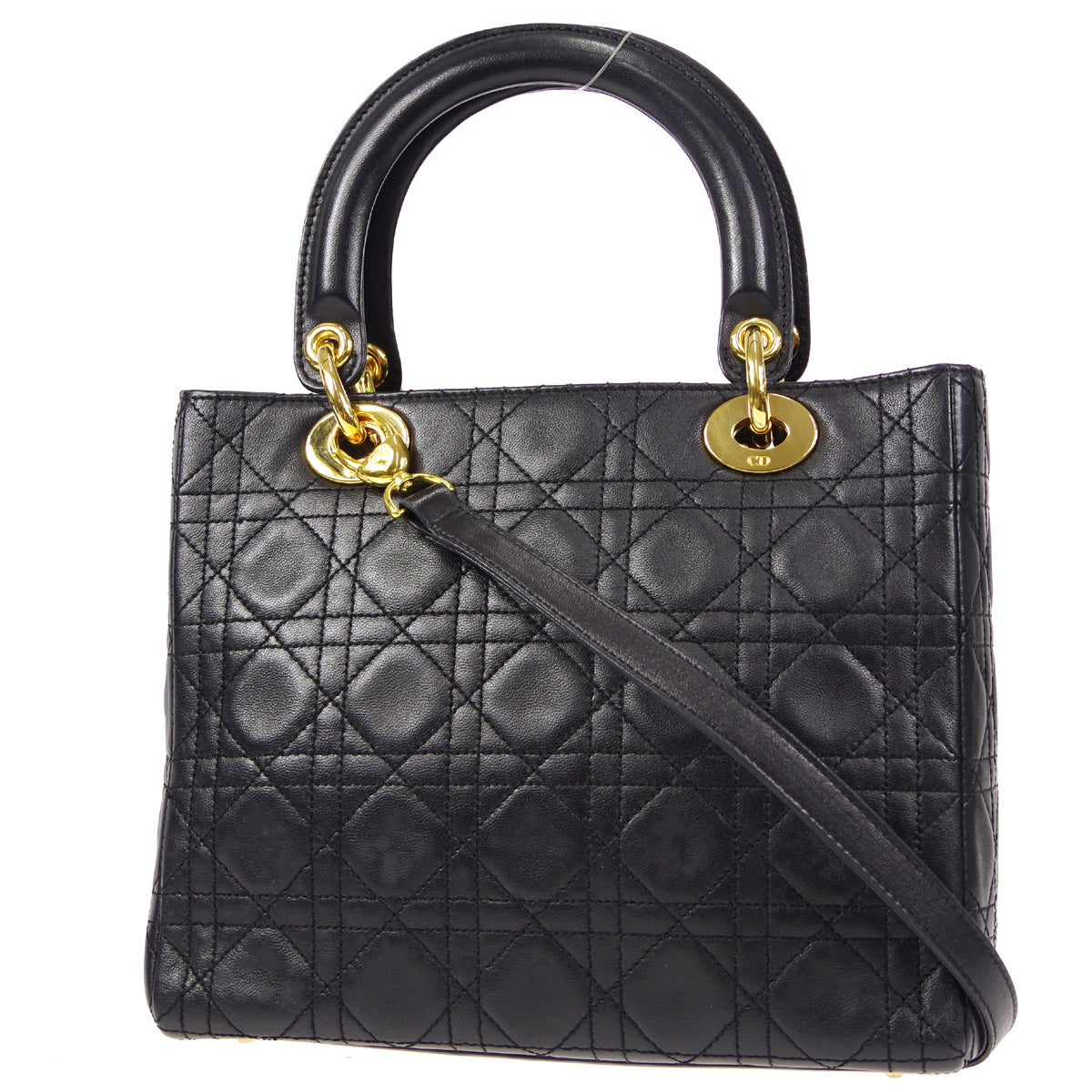 Christian Dior Lady Dior Cannage 2way Shoulder Handbag Black