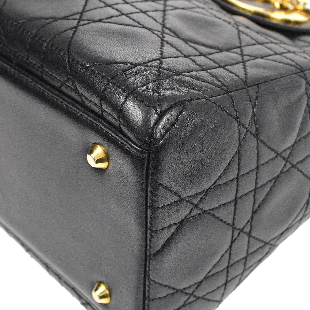 Christian Dior Lady Dior Cannage 2way Shoulder Handbag Black