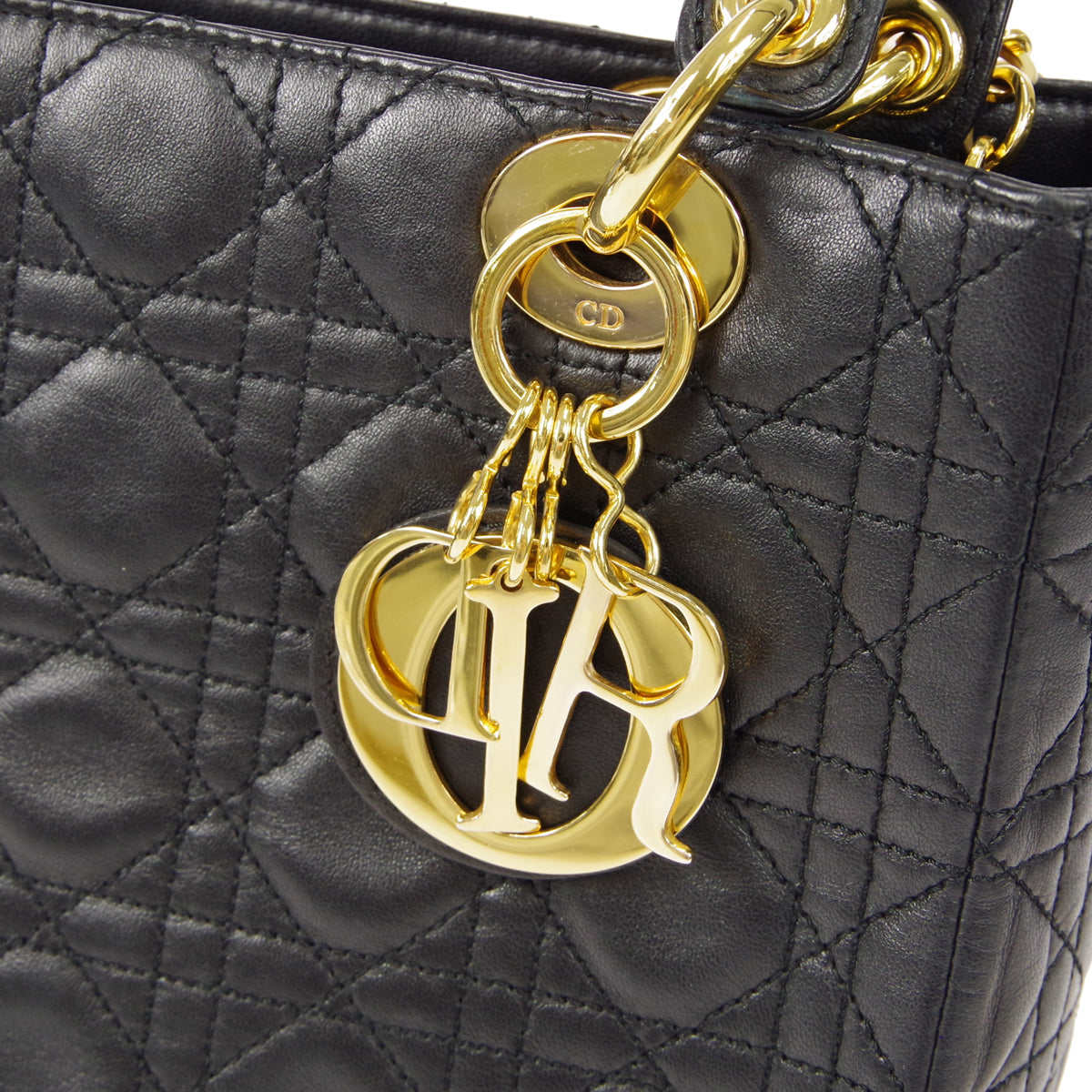 Christian Dior Lady Dior Cannage 2way Shoulder Handbag Black