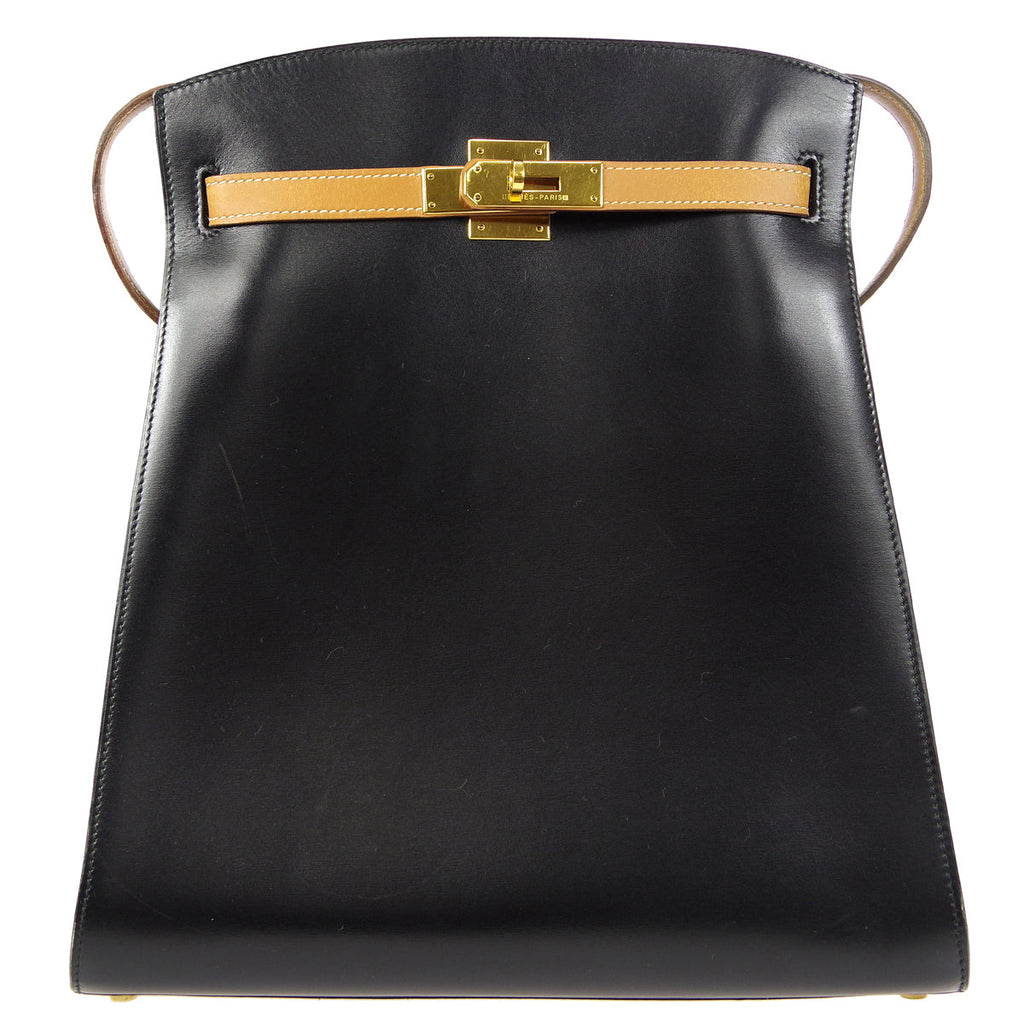 HERMES KELLY SPORT GM Shoulder Bag Black Bi-color Box Calf