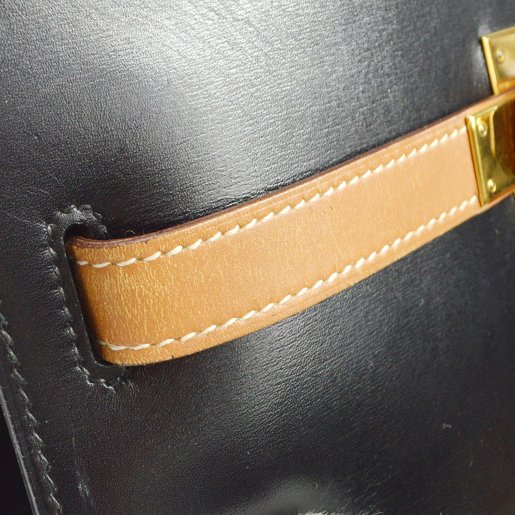 HERMES KELLY SPORT GM Shoulder Bag Black Bi-color Box Calf