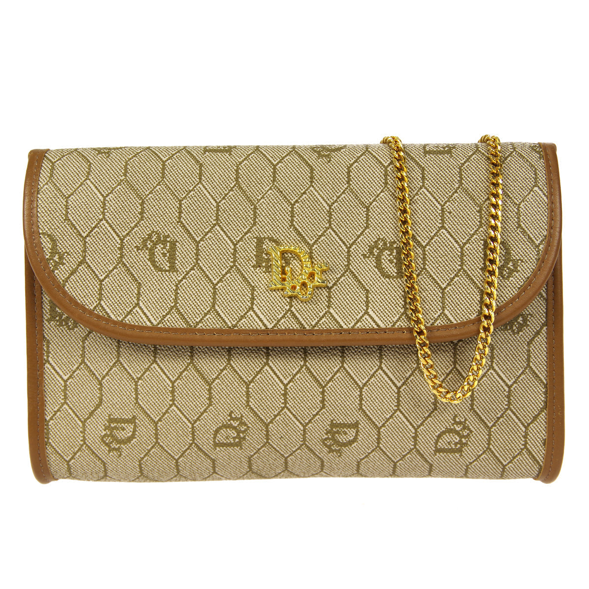 Christian Dior Honeycomb Double Chain Shoulder Bag Beige