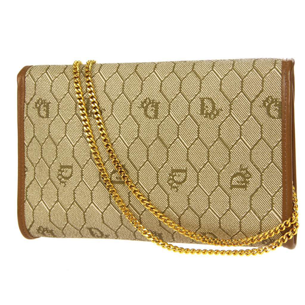 Christian Dior Honeycomb Double Chain Shoulder Bag Beige