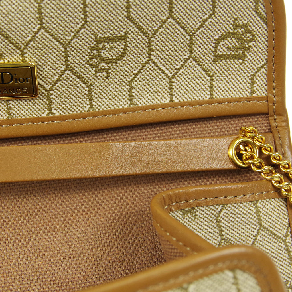 Christian Dior Honeycomb Double Chain Shoulder Bag Beige