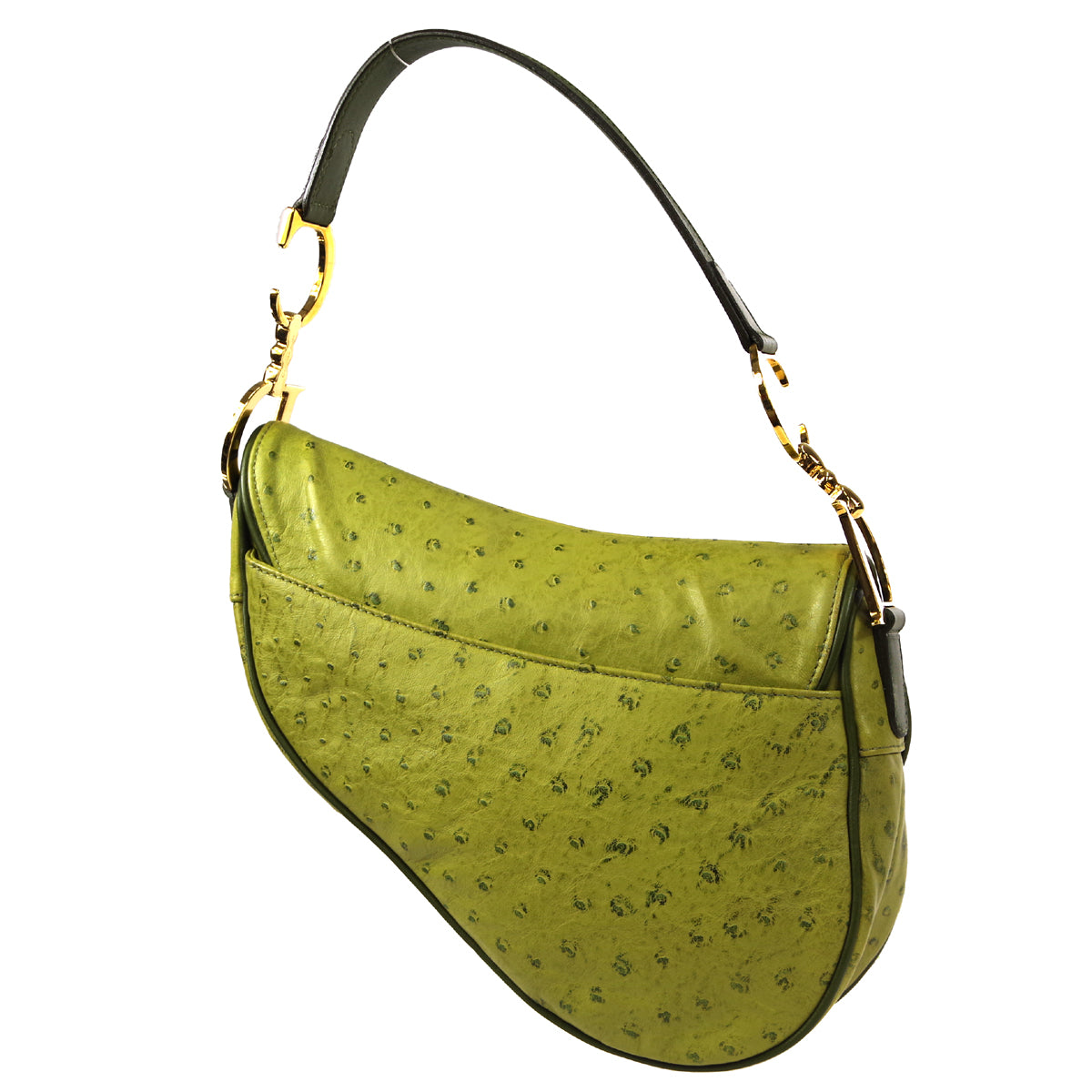 Christian Dior Saddle Handbag Green Ostrich