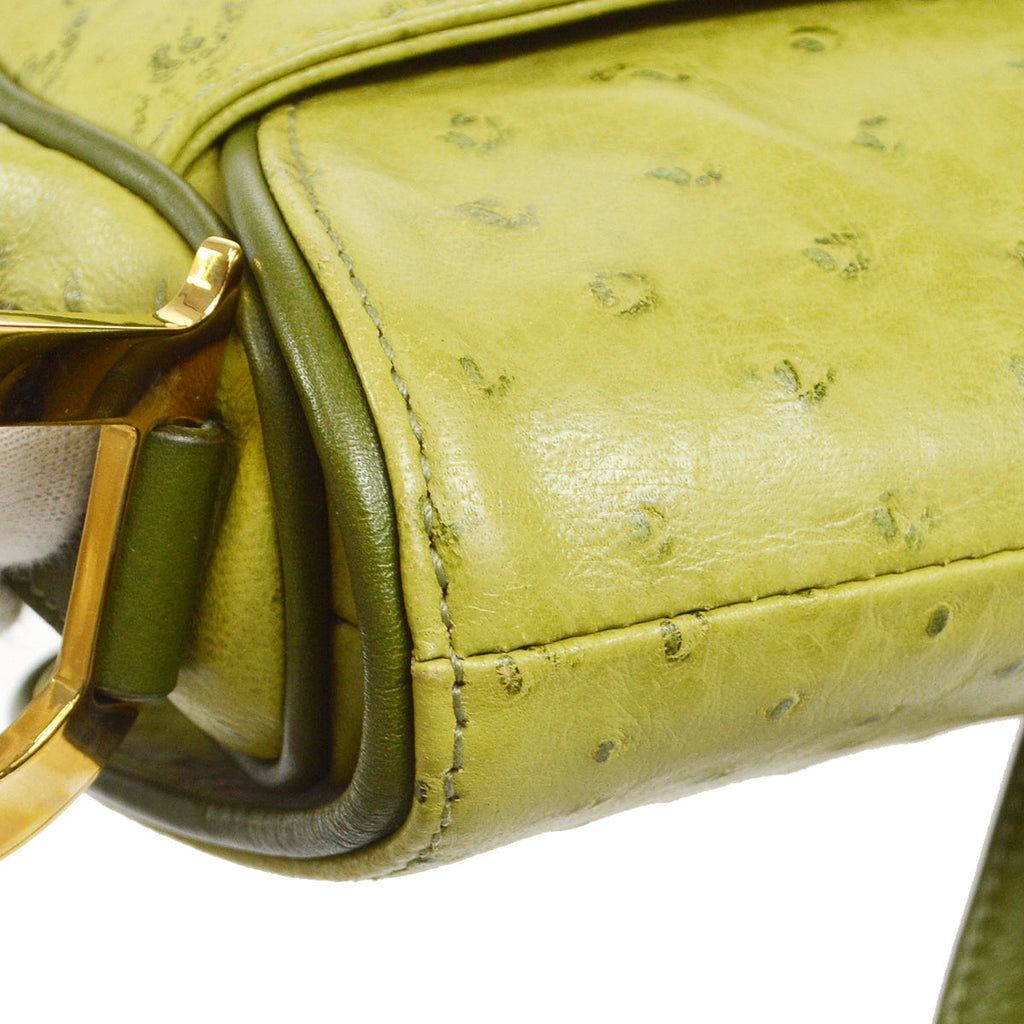 Christian Dior Saddle Handbag Green Ostrich