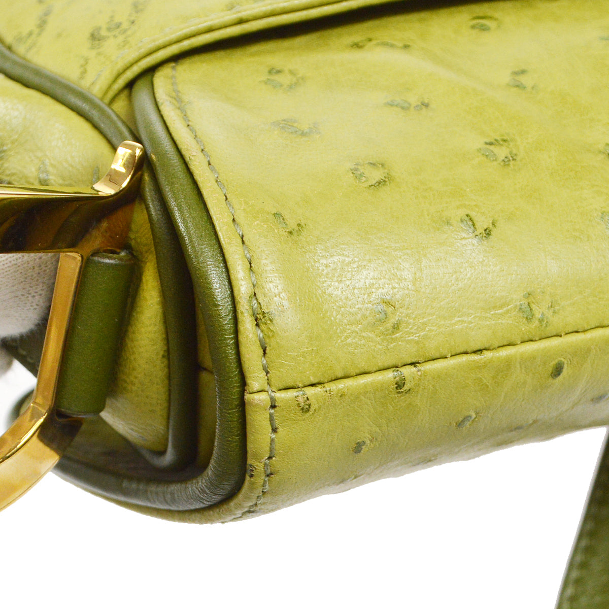 Christian Dior Saddle Handbag Green Ostrich