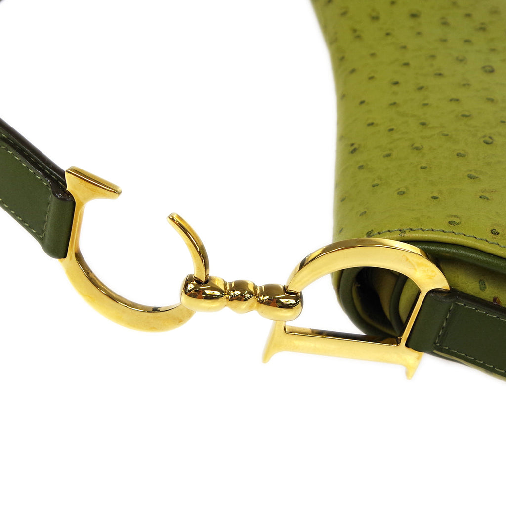 Christian Dior Saddle Handbag Green Ostrich
