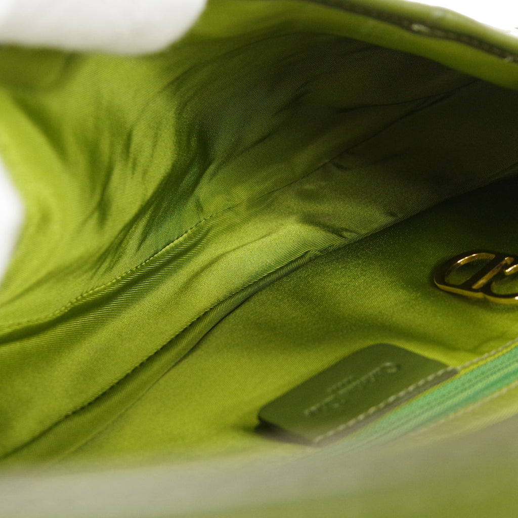 Christian Dior Saddle Handbag Green Ostrich