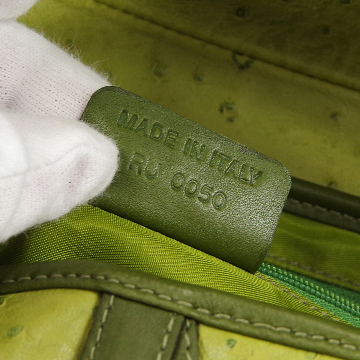 Christian Dior Saddle Handbag Green Ostrich