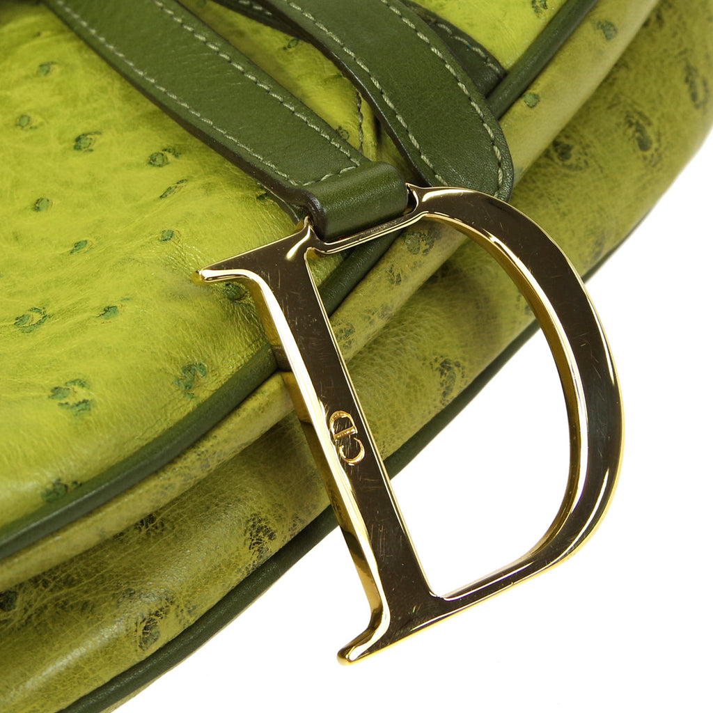 Christian Dior Saddle Handbag Green Ostrich