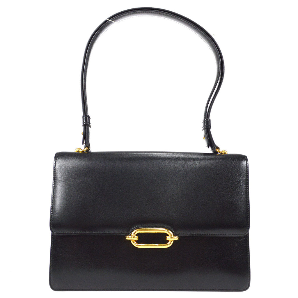 HERMES 1990 FONSBELL Shoulder Bag Black Box Calf