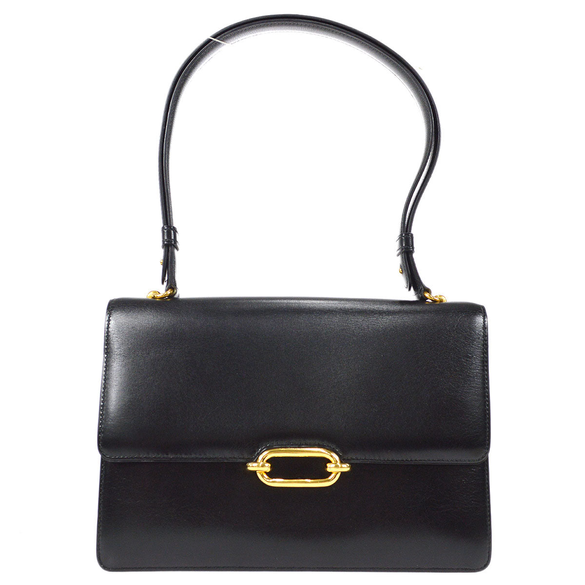 HERMES 1990 FONSBELL Shoulder Bag Black Box Calf