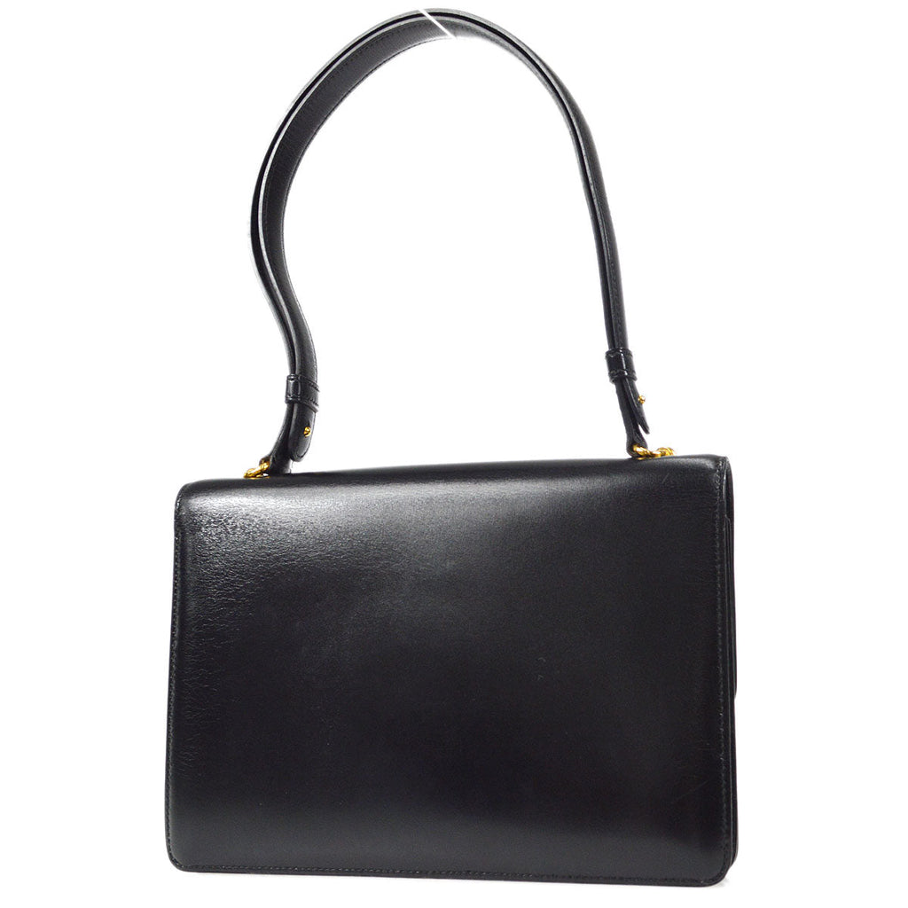 HERMES 1990 FONSBELL Shoulder Bag Black Box Calf