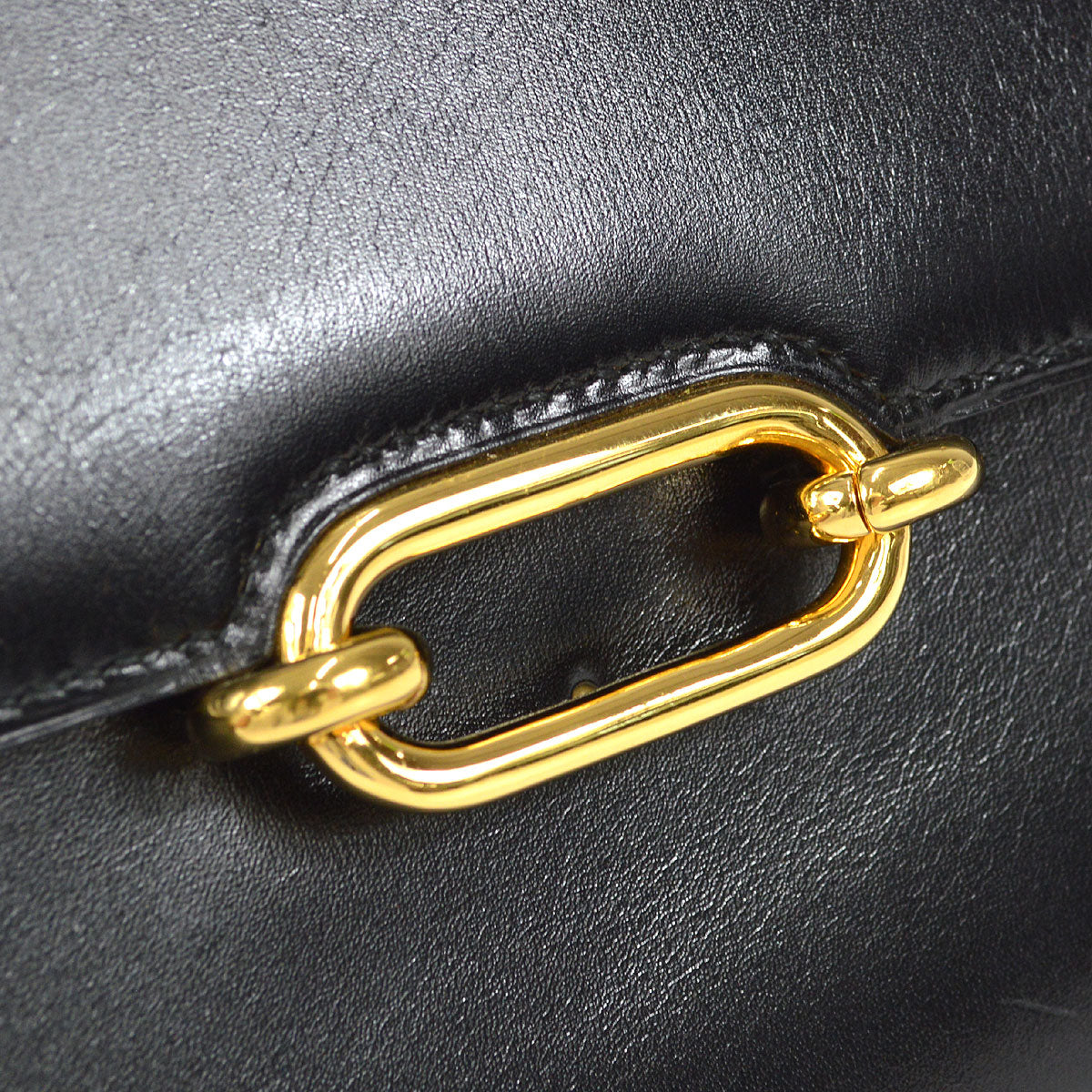 HERMES 1990 FONSBELL Shoulder Bag Black Box Calf