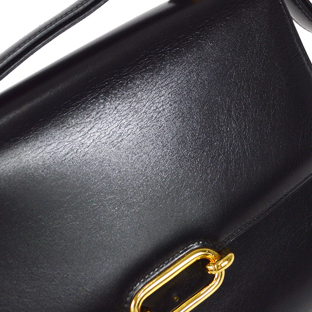 HERMES 1990 FONSBELL Shoulder Bag Black Box Calf