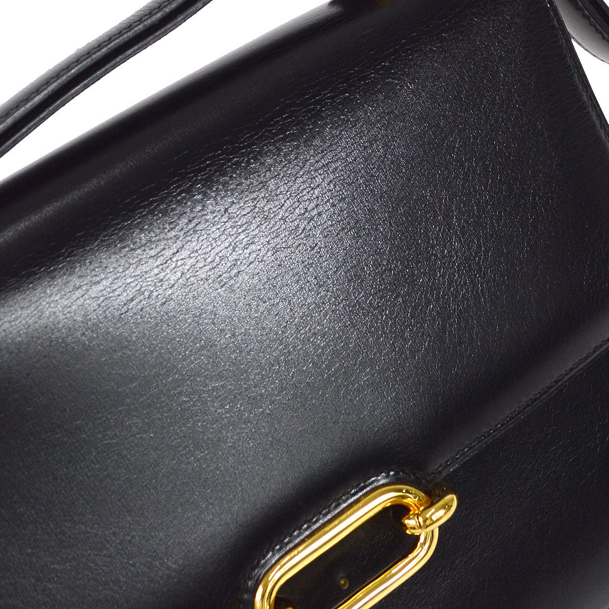 HERMES 1990 FONSBELL Shoulder Bag Black Box Calf