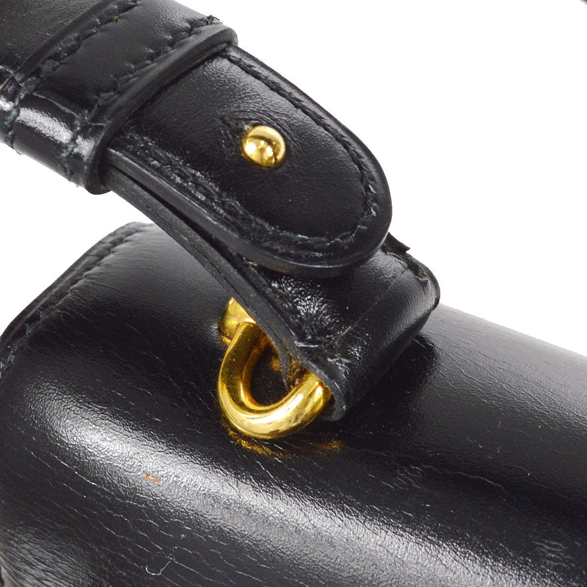 HERMES 1990 FONSBELL Shoulder Bag Black Box Calf