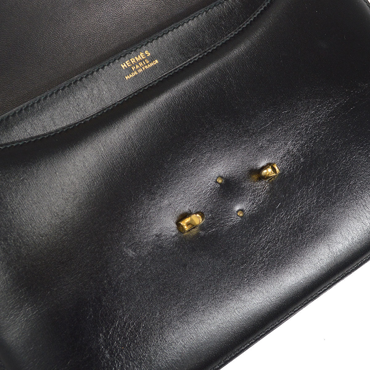 HERMES 1990 FONSBELL Shoulder Bag Black Box Calf
