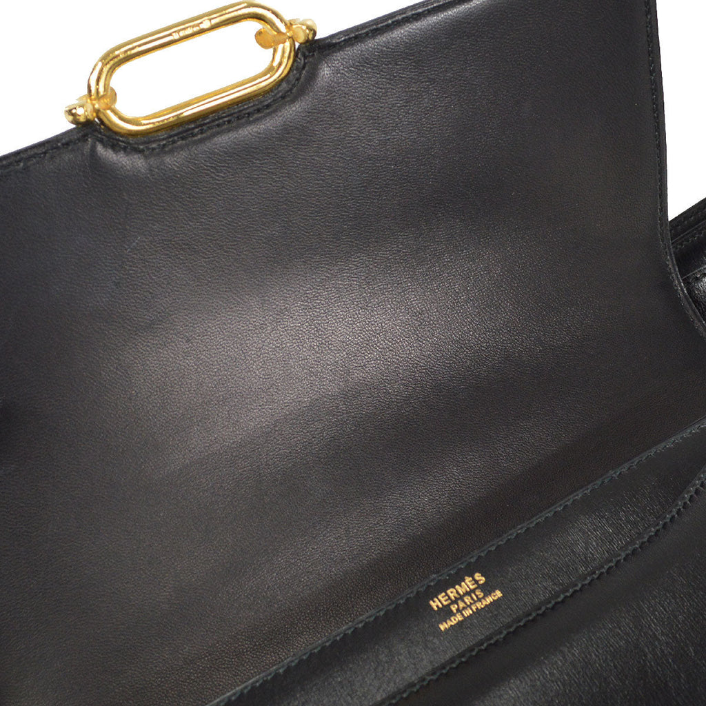 HERMES 1990 FONSBELL Shoulder Bag Black Box Calf
