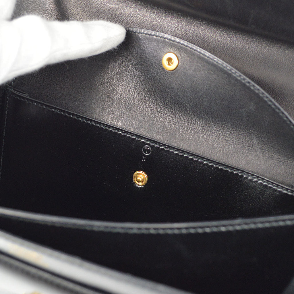 HERMES 1990 FONSBELL Shoulder Bag Black Box Calf