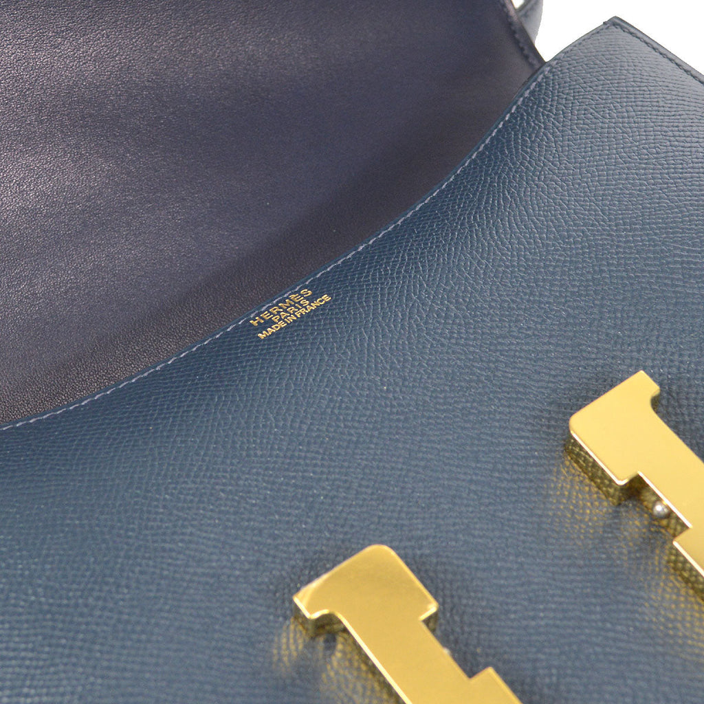 HERMES 1999 CONSTANCE 23 Shoulder Bag Navy Courchevel