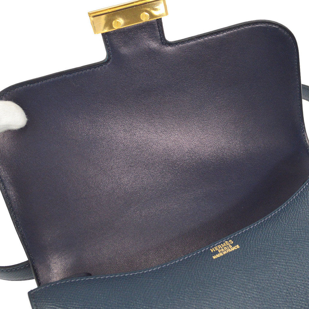 HERMES 1999 CONSTANCE 23 Shoulder Bag Navy Courchevel