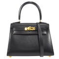 HERMES KELLY 20 SELLIER 2way Shoulder Handbag Black Box Calf