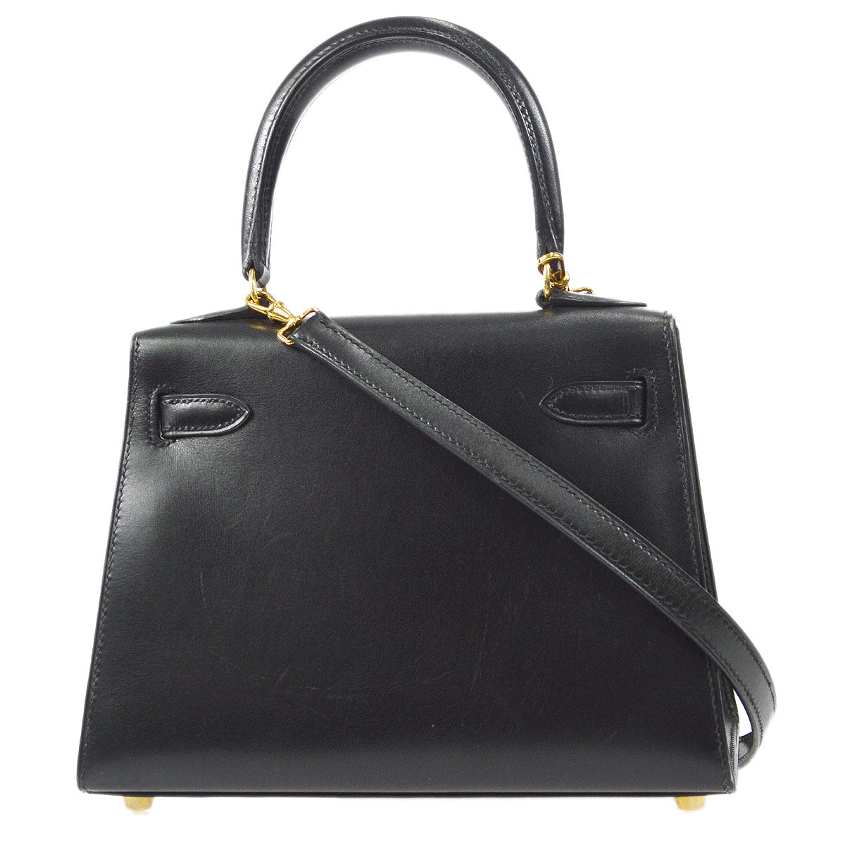 HERMES KELLY 20 SELLIER 2way Shoulder Handbag Black Box Calf