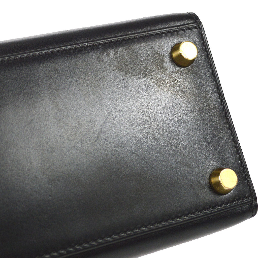 HERMES KELLY 20 SELLIER 2way Shoulder Handbag Black Box Calf