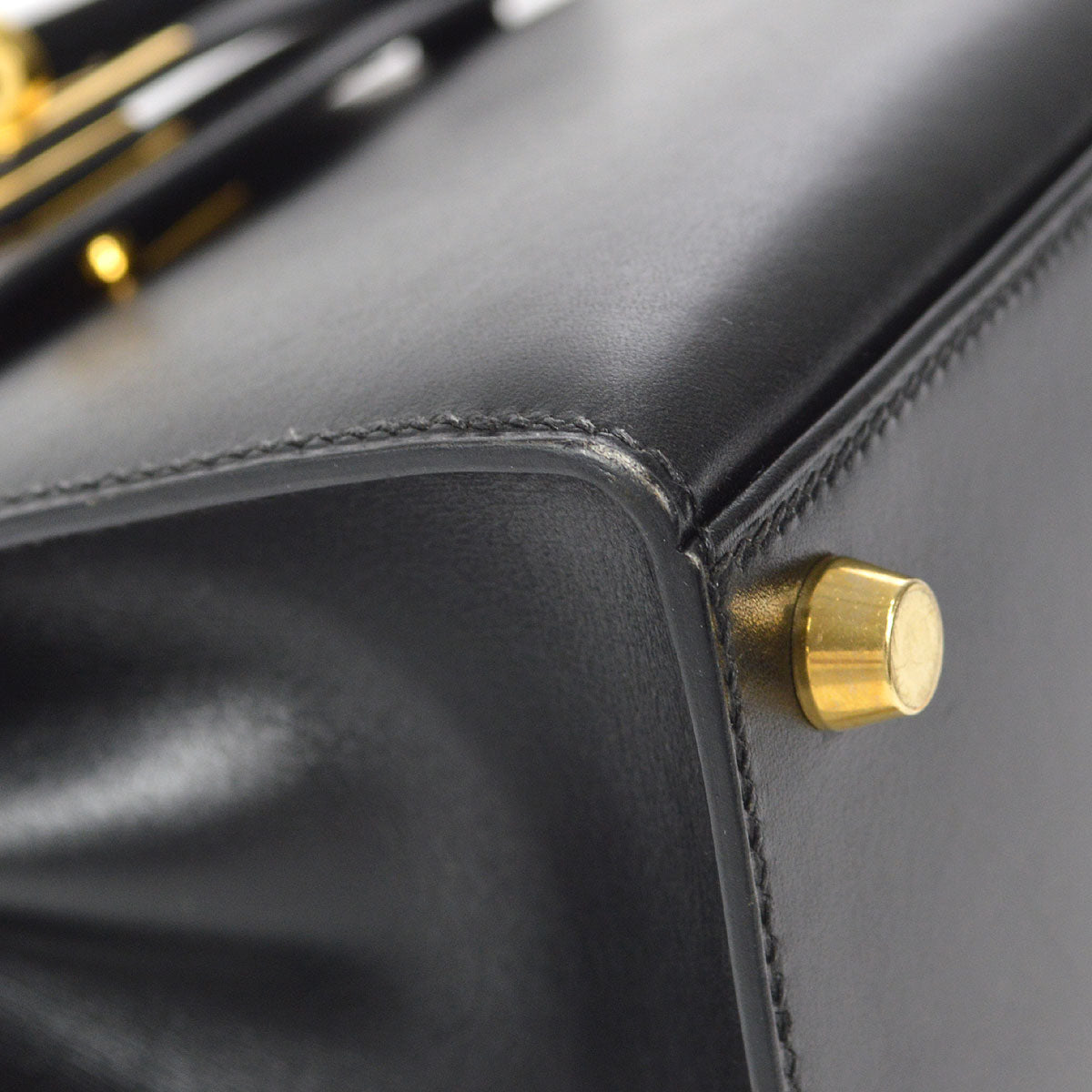 HERMES KELLY 20 SELLIER 2way Shoulder Handbag Black Box Calf