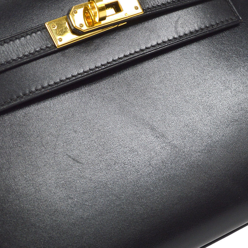 HERMES KELLY 20 SELLIER 2way Shoulder Handbag Black Box Calf