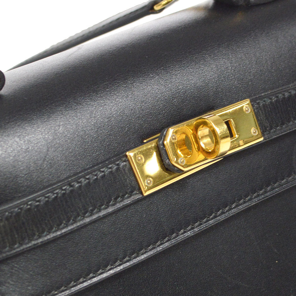 HERMES KELLY 20 SELLIER 2way Shoulder Handbag Black Box Calf