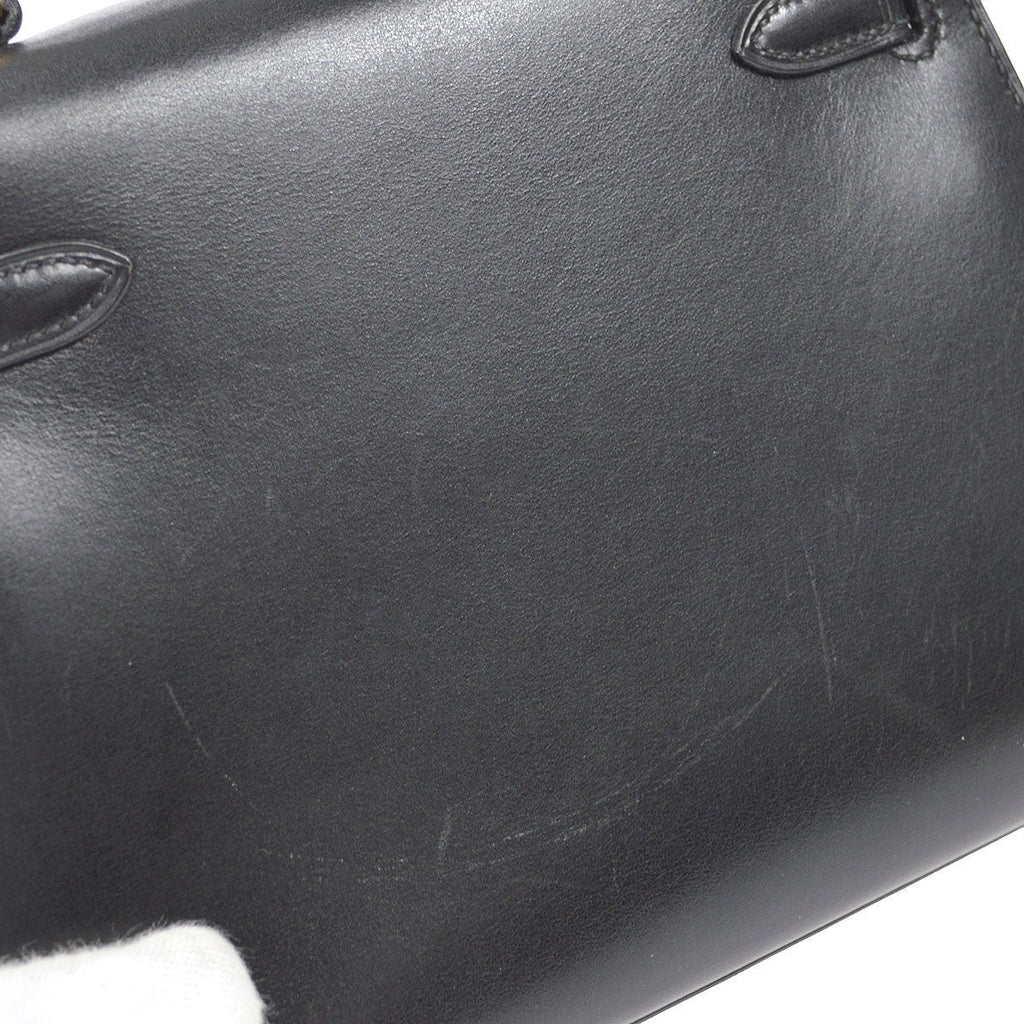 HERMES KELLY 20 SELLIER 2way Shoulder Handbag Black Box Calf