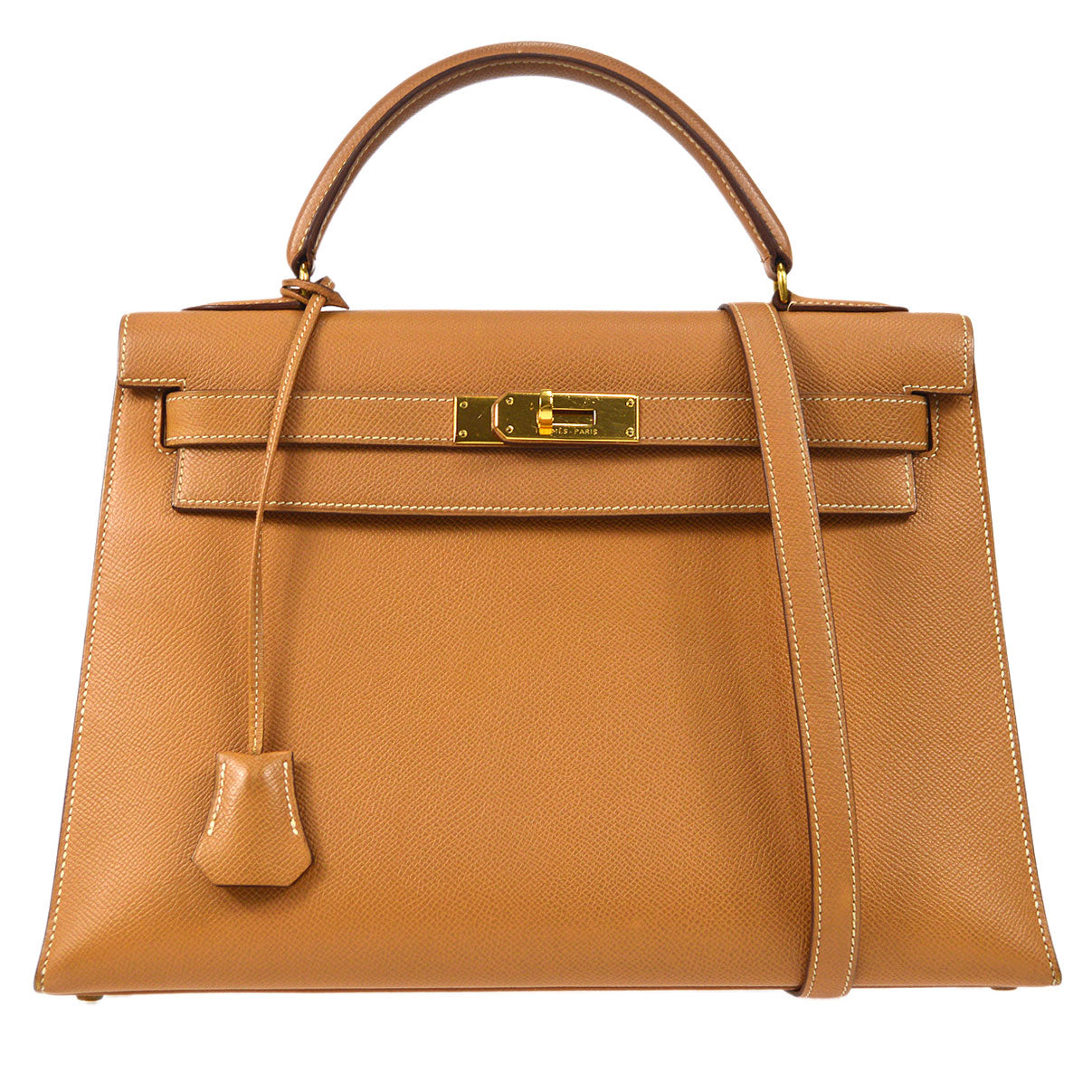 HERMES KELLY 32 SELLIER 2way Shooulder Handbag Natural Courchevel