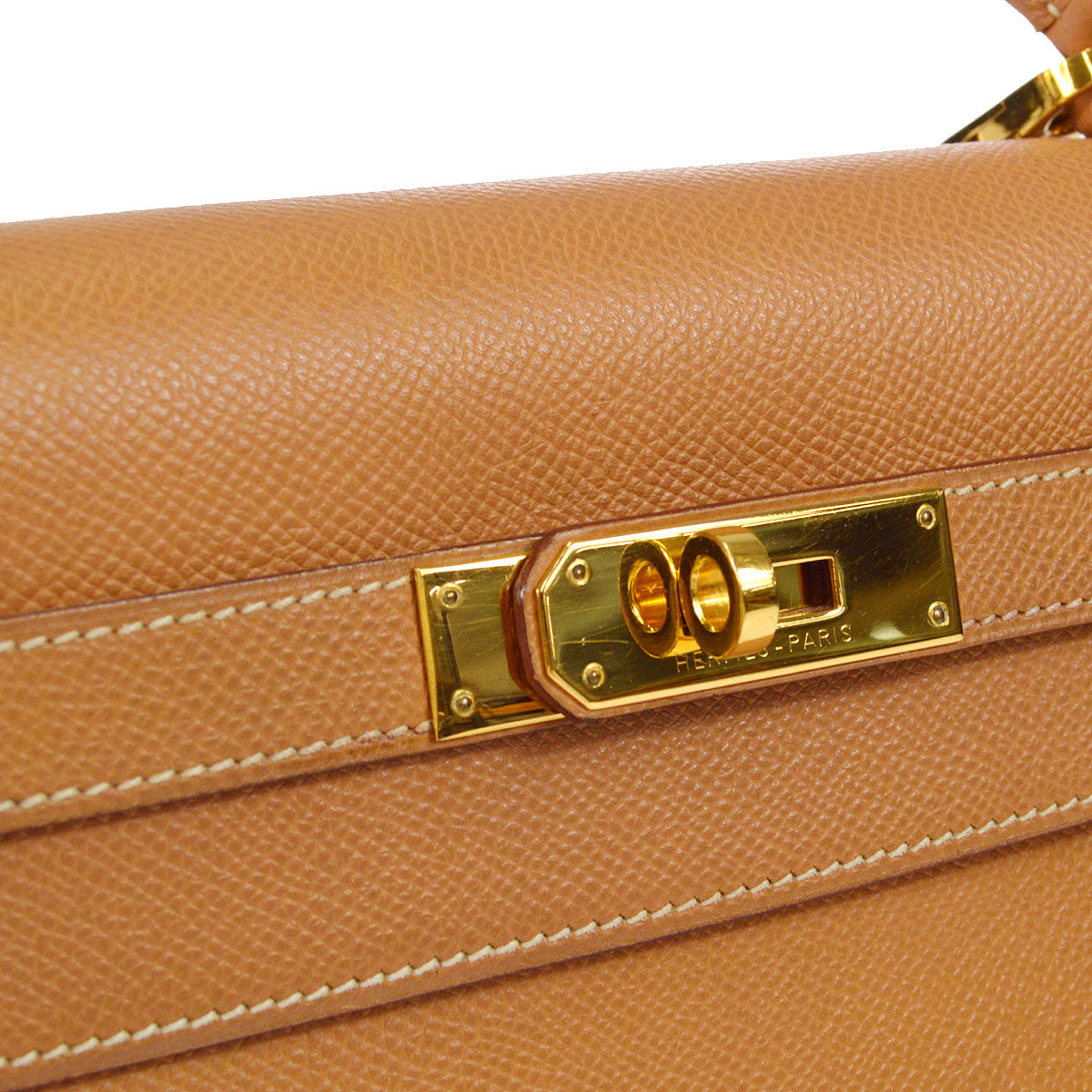 HERMES KELLY 32 SELLIER 2way Shooulder Handbag Natural Courchevel