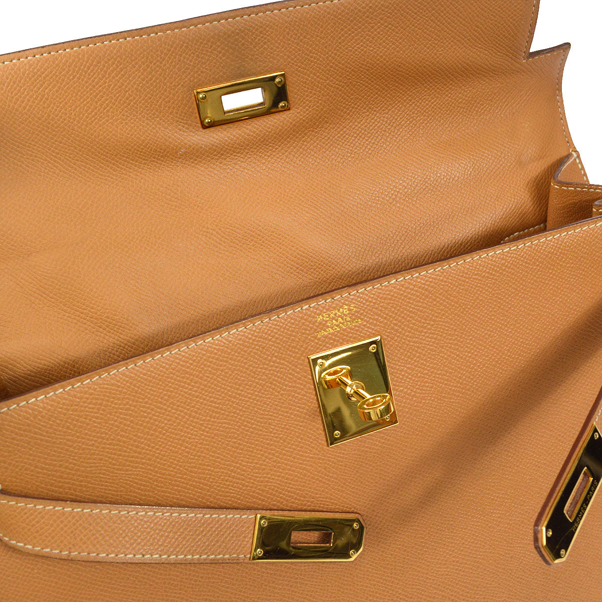 HERMES KELLY 32 SELLIER 2way Shooulder Handbag Natural Courchevel
